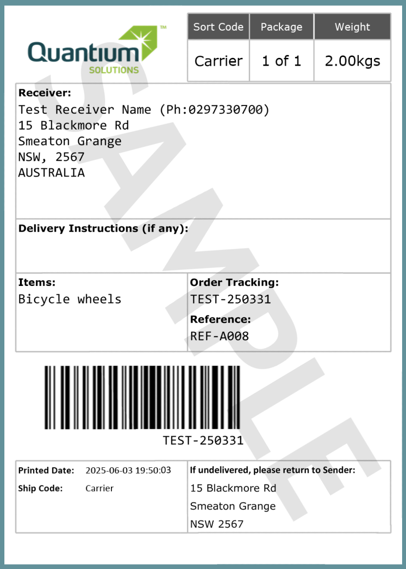 Quantum Shipping Label